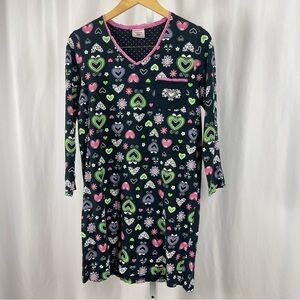 Coffee Talk Medium Pastel Heart Floral Nightgown House Dress Pocket Retro